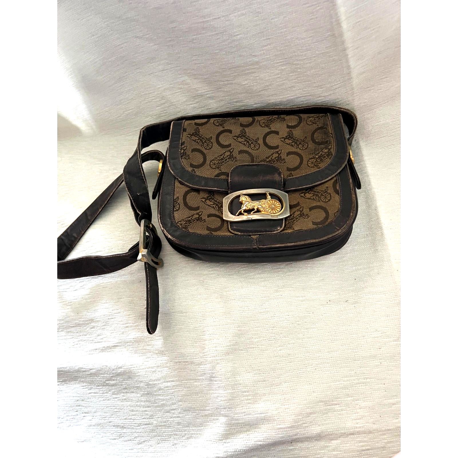 Celine Sulky Carriage Canvas And Leather Shoulder Bag Vintage